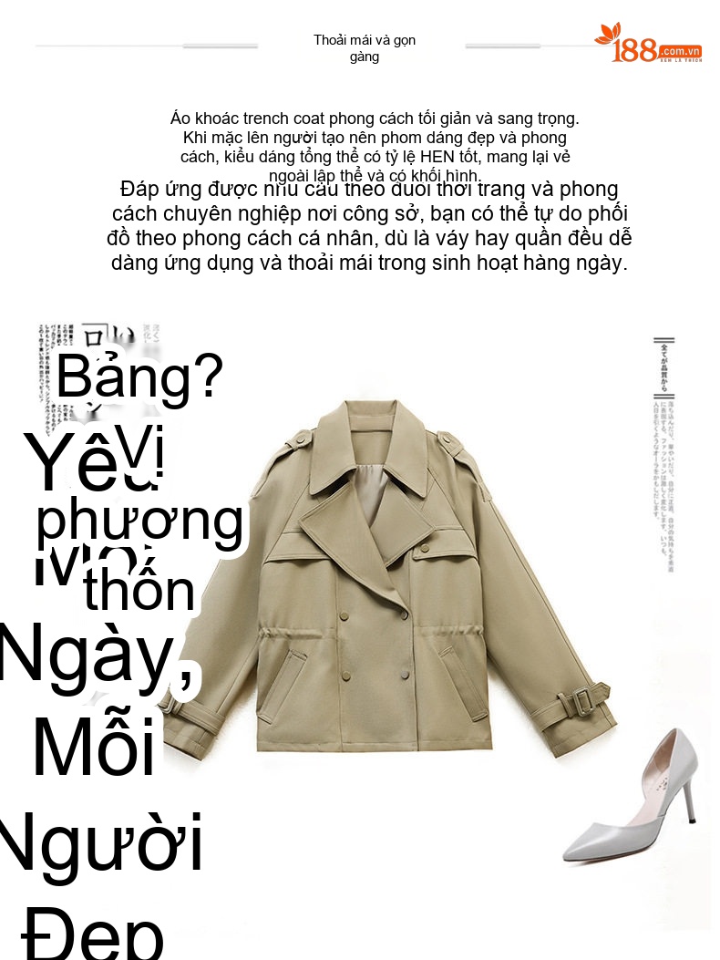 Áo Khoác Gió Nữ Cổ chữ Vest Dáng Ôm Tay Dài Màu Be, Xanh chi tiết 4