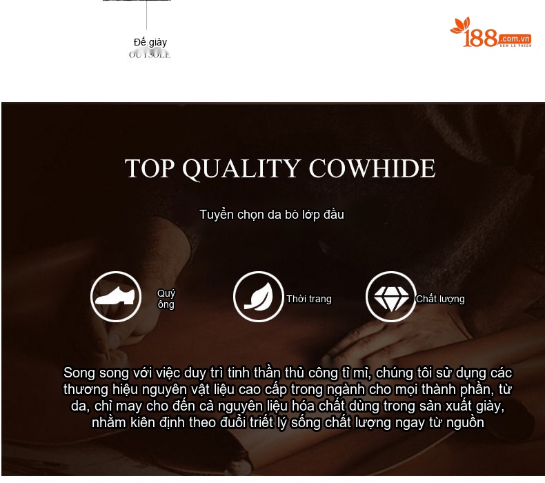 Giày Tây Buộc Dây Nam Da Bò Brogue Chiều Cao Đế Khoảng 3cm Màu Đen, Xanh chi tiết 3