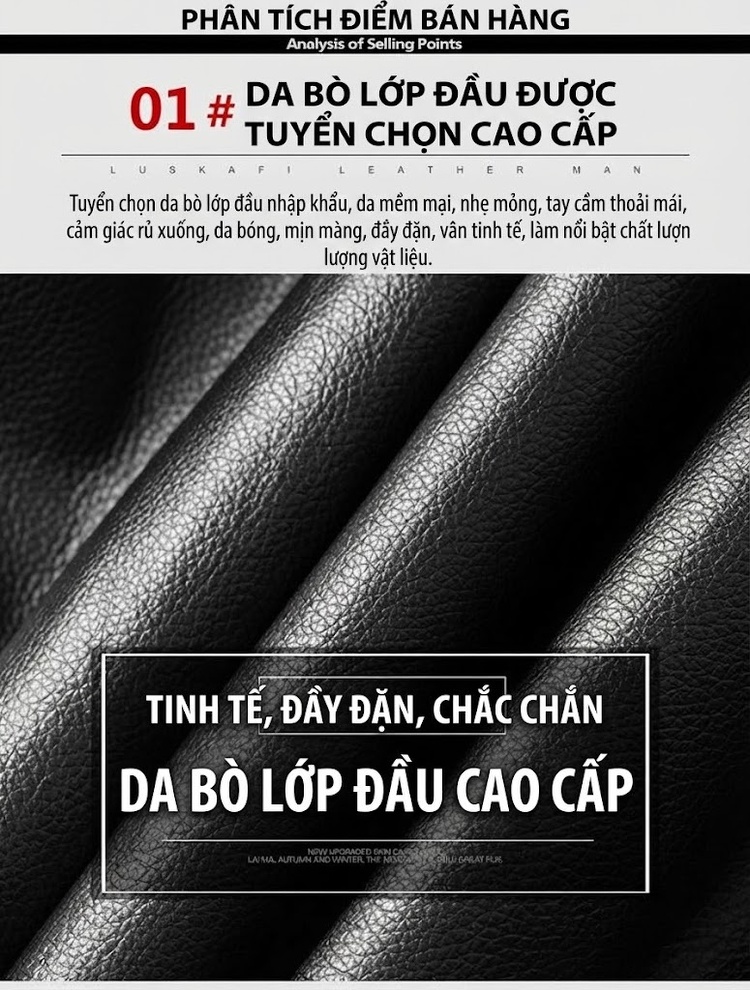 Áo Khoác Da Bò Nam Cổ Bẻ Dáng Ôm Vừa Vặn Phong Cách Doanh Nhân Màu Đen chi tiết 4