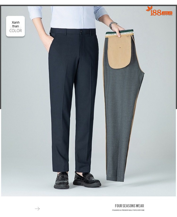 Quần Âu Nam Dáng Slimfit Vải Co Giãn Chống Nhăn Màu Đen, Xám, Xanh Navy chi tiết 20