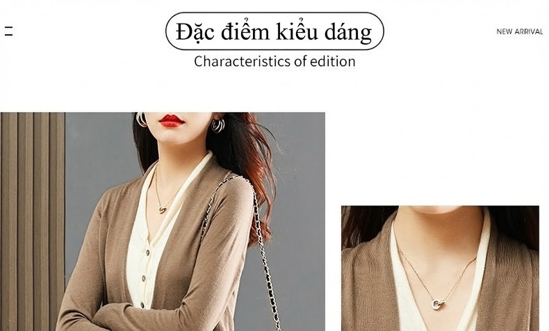 Set Áo Cardigan Dệt Kim và Chân Váy Midi Xòe Phong Cách Thời Trang Thu Đông Màu Nâu, Kem chi tiết 3