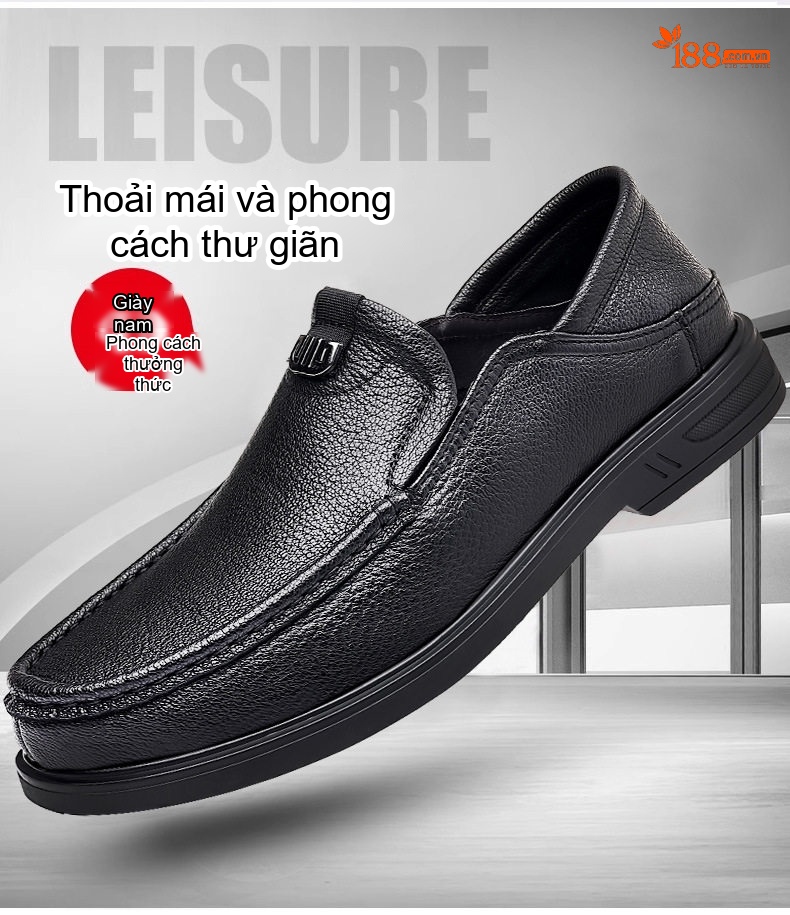 Giày Lười Nam Da Cừu Chiều Cao Đế Khoảng 3cm Màu Đen, Nâu chi tiết 2