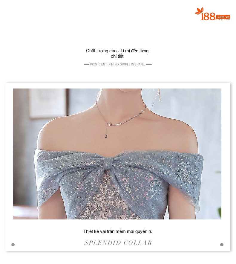 Váy Dạ Hội Nữ Hở Vai Thiết Kế Sang Trọng Màu Xanh Lam chi tiết 19