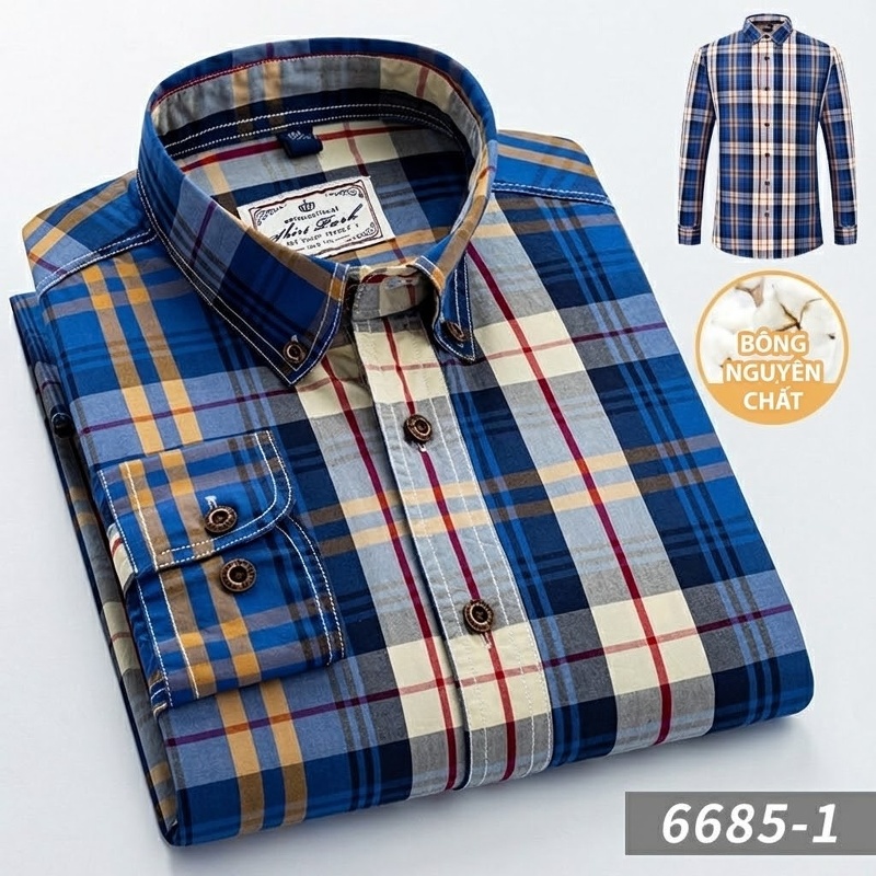 Áo Sơ Mi Tay Dài Nam Cotton Kẻ Caro Thời Trang Công Sở Hàng Ngày Màu Xanh, Đen, Đỏ, Xám...