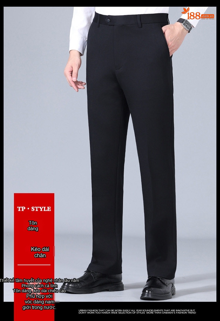 Quần Tây Nam Ống Đứng Vải Wool Dày Dặn Chống Nhăn Co Giãn Không Ly Màu Đen chi tiết 15