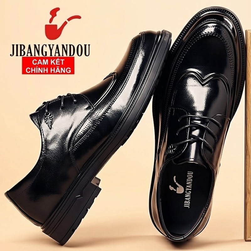 Giày Tây Đầu Tròn Nam Da Bò Chiều Cao Đế Khoảng 3cm Màu Đen, Nâu
