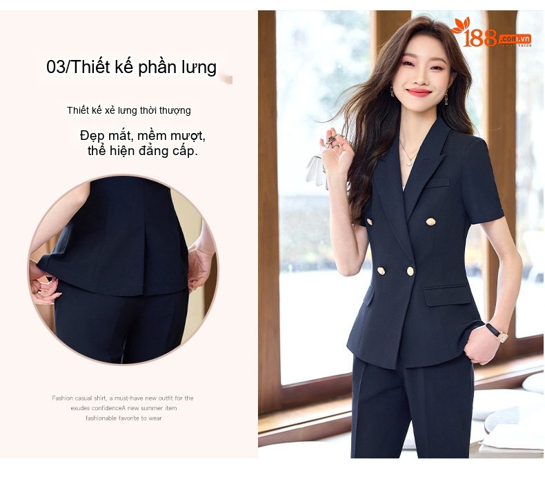 Bộ Vest Công Sở Nữ Tay Ngắn Màu Xám, Đen, Xanh Than (Kèm Quần/Chân Váy) chi tiết 10