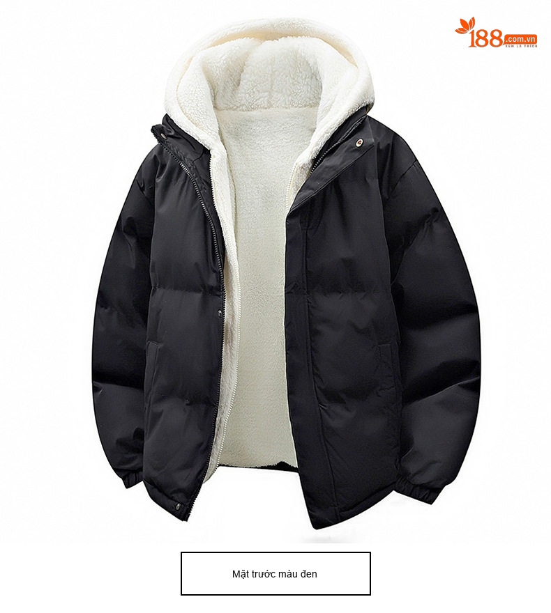 Áo Khoác Cotton Nam Lông Cừu Non Hai Lớp Dày Dặn Có Mũ Trùm Đầu Màu Trắng, Xanh Dương, Xanh Lá, Hồng... chi tiết 19