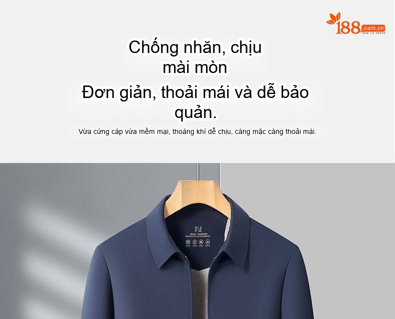 Áo Khoác Nam Cổ Bẻ Khóa Kéo Phong Cách Doanh Nhân Màu Xanh Navy chi tiết 3
