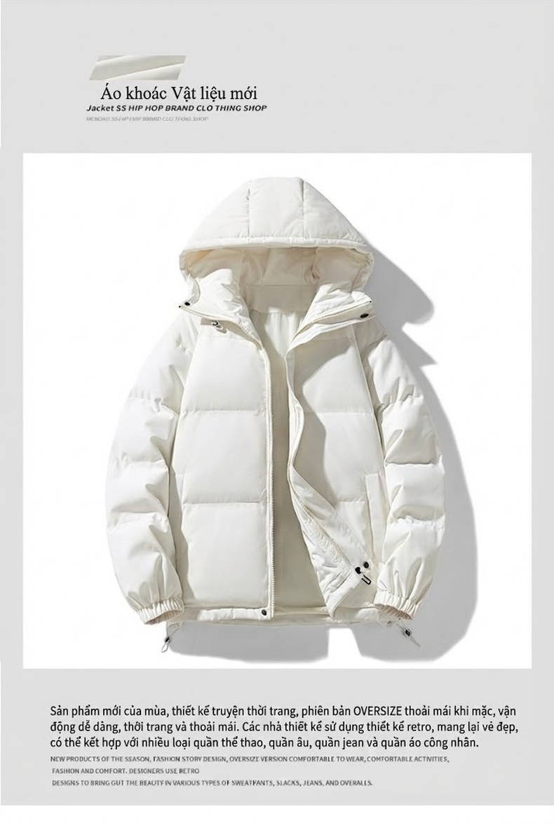 Áo Khoác Cotton Nam Nữ Dáng Rộng Mũ Trùm Đầu Kiểu Mỹ Dày Dặn Màu Đen, Tím, Đỏ, Kem... chi tiết 2