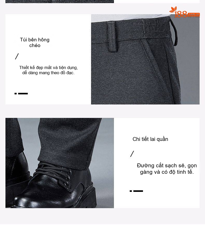 Quần Âu Nam Mềm Mại Wool Co Giãn Dáng Ôm Vừa Màu Xám, Nâu, Đen chi tiết 10
