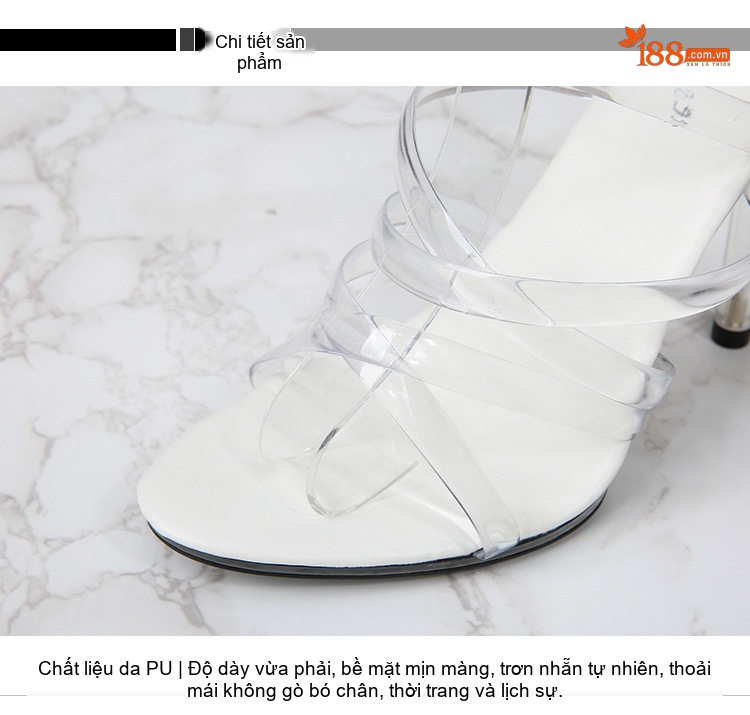 Giày Sandal Cao Gót Nữ Quai Trong Suốt Gót Cao 11cm Màu Đen, Trắng, Đỏ, Hồng... chi tiết 3
