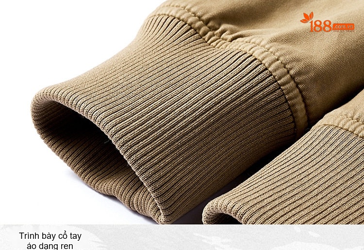Áo Khoác Bomber Nam Vải Cotton Giặt Nước Cổ Bóng Chày Màu Xanh Olive, Đen, Xanh Navy, Be chi tiết 1