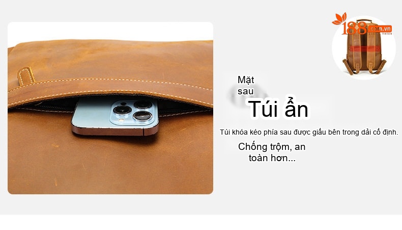 Balo Du Lịch Da Bò MASIWEI, Balo Laptop Da Thật Phong Cách Retro Màu Nâu chi tiết 7