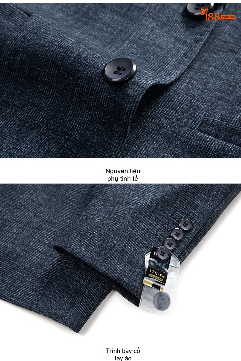 Áo Vest/Blazer Nam Co Giãn Phong Cách Hàn Quốc Màu Xanh Navy chi tiết 38