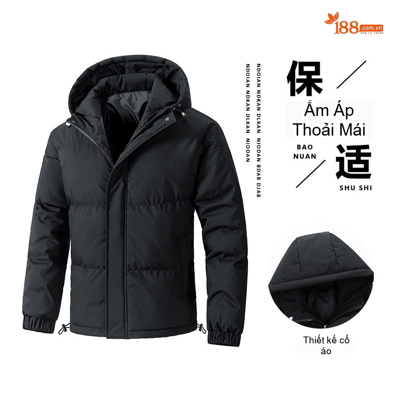 Áo Khoác Cotton Nam Nữ Mũ Trùm Đầu Dáng Rộng Mùa Đông Màu Xám, Xanh Lá, Đen, Trắng