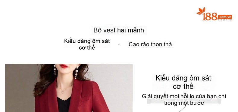 Set Bộ Vest Nữ Quần Ống Rộng Dáng Ôm Thanh Lịch Màu Đỏ, Xanh Lá, Đen chi tiết 16