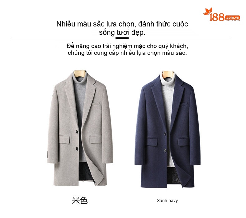 Áo Khoác Dạ Nam Dáng Dài Ôm Dáng Thu Đông Chất Liệu Lông Cừu Màu Xám, Xanh Navy chi tiết 8