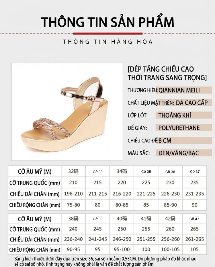 Dép Sandal Nữ Đế Xuồng Quai Hậu Đính Đá Đế Cao 5cm - 6cm Màu Vàng, Đen, Bạc chi tiết 4