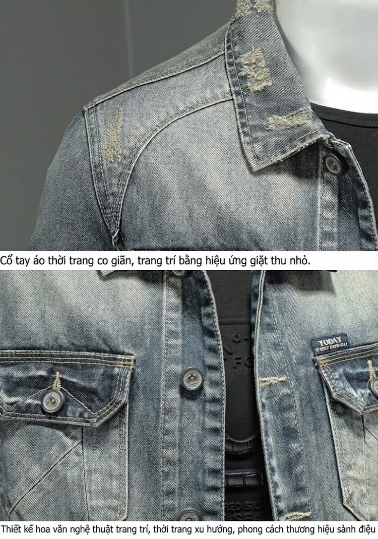 Áo Khoác Jean Nam Cổ Bẻ Dáng Suông Phong Cách Thời Trang chi tiết 7