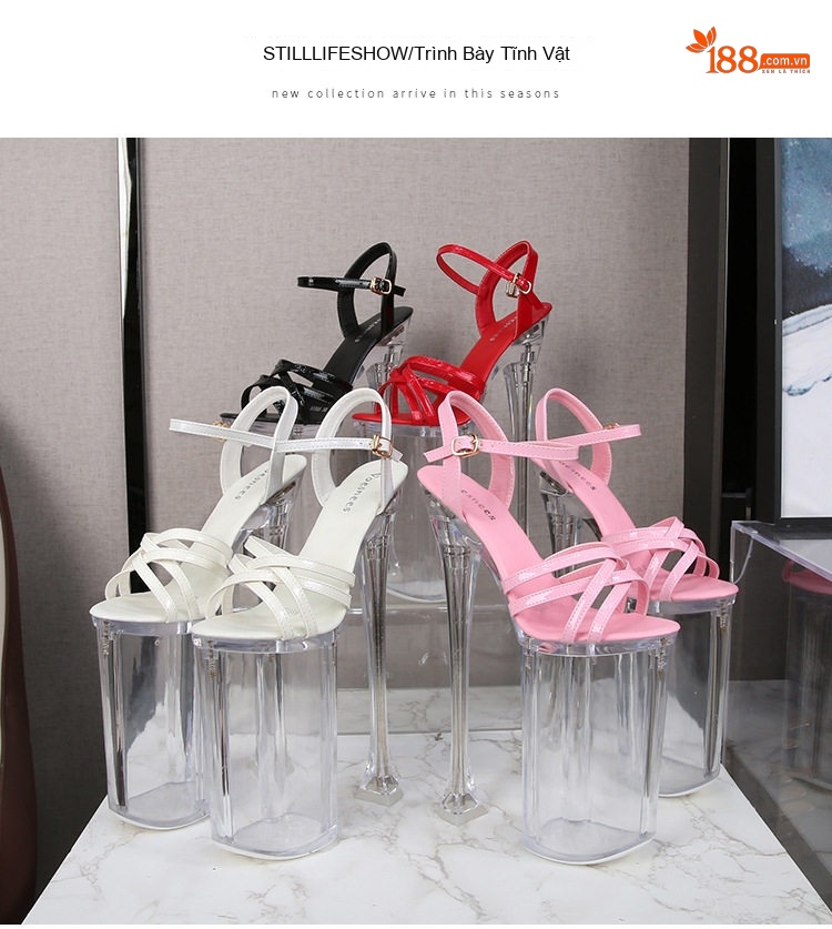 Giày Sandal Cao Gót Nữ Quai Ngang Gót Cao 26cm Màu Đen, Đỏ, Trắng, Hồng... chi tiết 22