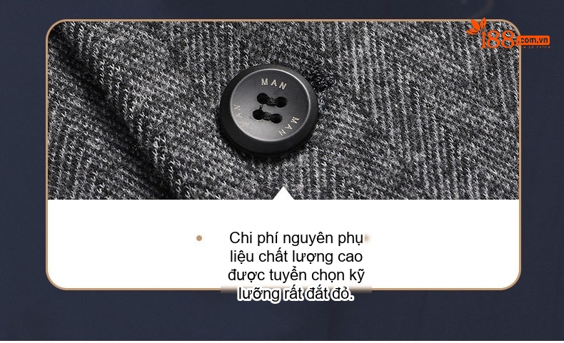 Áo Vest Nam Wool Lông Cừu Họa Tiết Xương Cá Dáng Ôm Chống Nhăn Màu Xám chi tiết 6