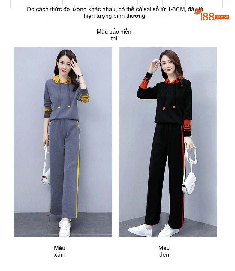 Bộ đồ thể thao nữ dệt kim áo hoodie quần ống rộng phong cách thời trang chi tiết 10