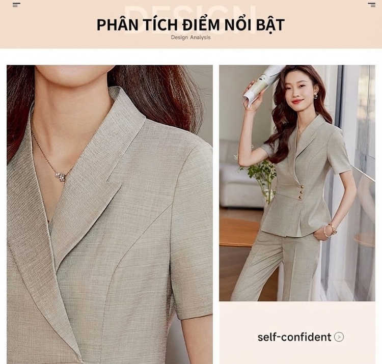 Set Bộ Vest Công Sở Nữ Tay Ngắn Dáng Ôm Chân Váy Màu Be, Xanh Navy, Đen chi tiết 4