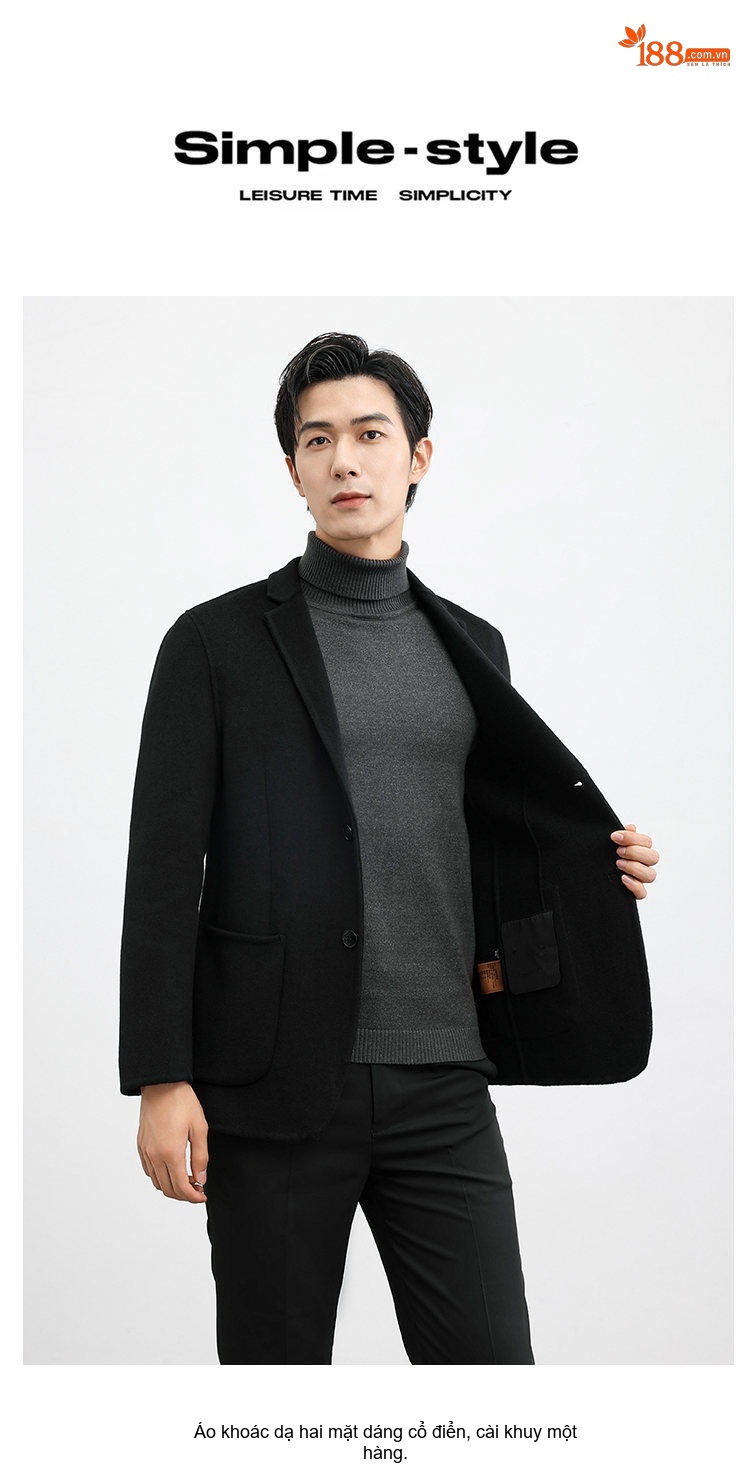 Áo Vest Nam Hai Mặt Lông Cừu Mỏng Phong Cách Doanh Nhân Màu Đen, Xám chi tiết 1