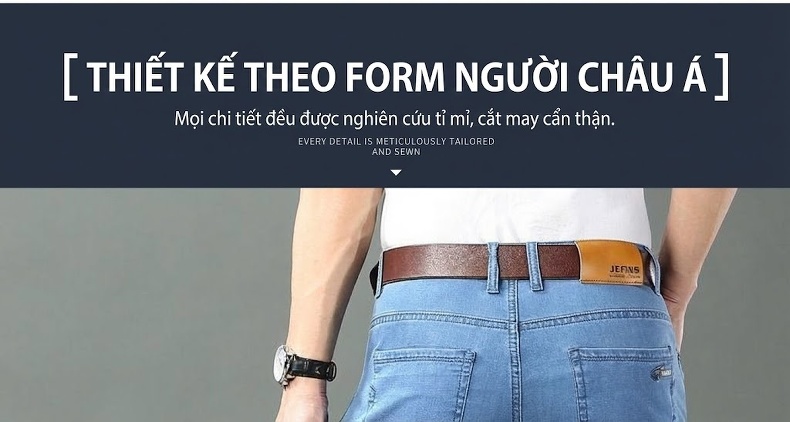 Quần Jean Dài Nam Ống Đứng Co Giãn Vừa Vặn Màu Xanh Navy chi tiết 3