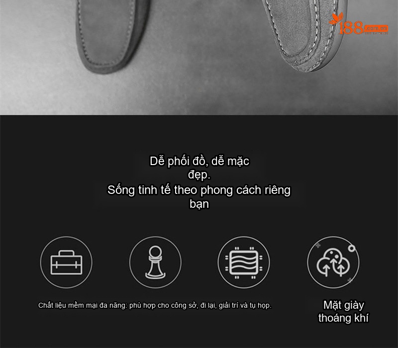 Giày Lười Nam Da Mờ Thoải Mái Chiều Cao Đế Khoảng 2cm Màu Kem chi tiết 7