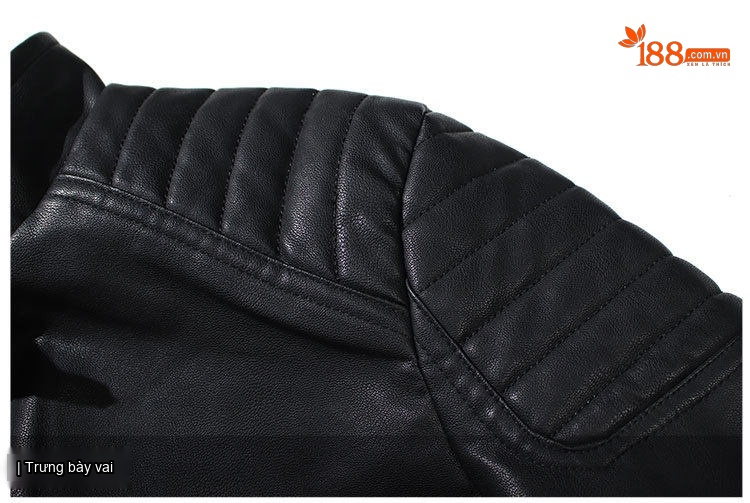 Áo Khoác Da PU Nam Dáng Ôm Cổ Trụ Khóa Zip Phong Cách Motor Màu Đen, Xanh Navy chi tiết 15