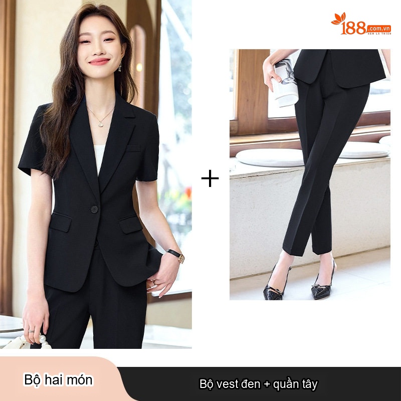 Bộ Vest Công Sở Nữ Tay Ngắn Quần/Chân Váy Màu Xám, Đen