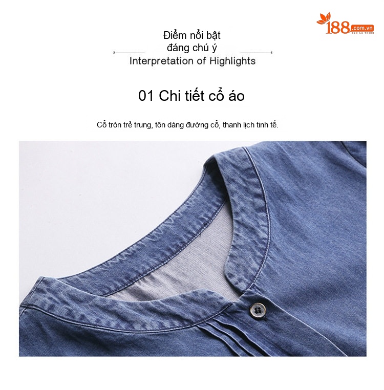 Váy Đầm Jean Nữ Tay Ngắn Dáng Chữ A Thắt Dây Eo Màu Xanh Jean chi tiết 9