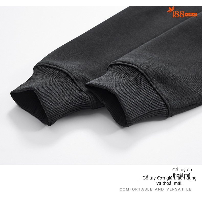 Áo Sweatshirt Nam Cotton Tay Dài Cổ Tròn Túi Hộp Thiết Kế Màu Đen chi tiết 13