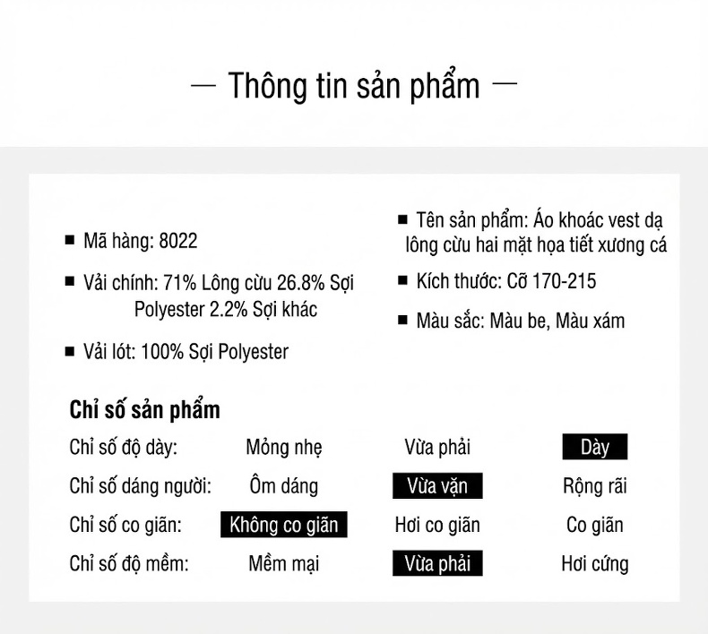 Áo Vest Nam Hai Mặt Thu Đông Thủ Công Lông Cừu Họa Tiết Xương Cá Size Lớn Màu Xám, Nâu chi tiết 29