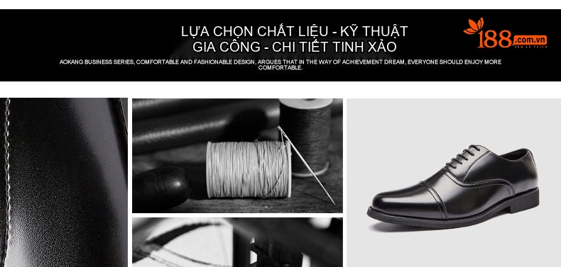 Giày Tây Buộc Dây Nam Da Bóng Chiều Cao Đế Khoảng 3cm Màu Đen, Nâu chi tiết 3