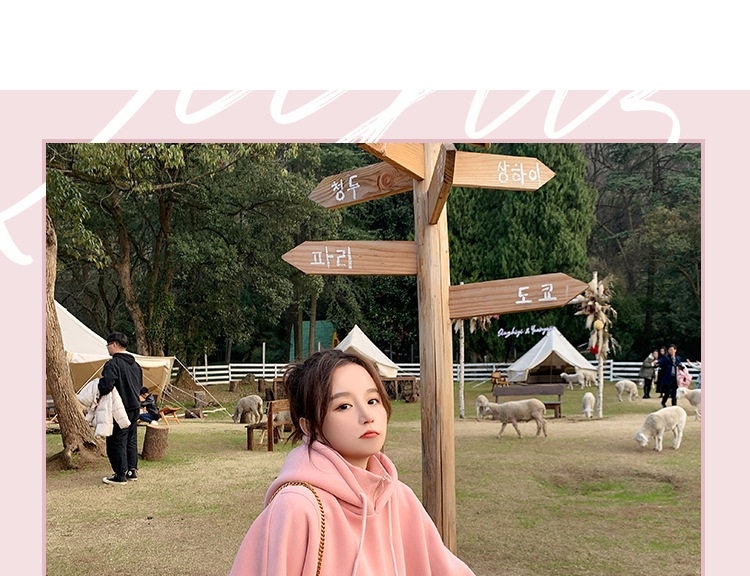 Áo Hoodie Nữ Dáng Rộng Cotton Màu Hồng chi tiết 1