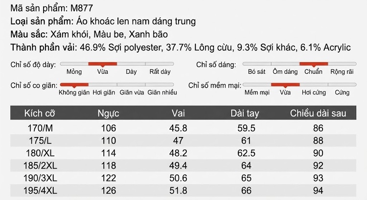 Áo Khoác Dạ Nam Dáng Dài Vừa Cổ chữ Vest Họa Tiết Kẻ Ô Màu Xám, Nâu chi tiết 8