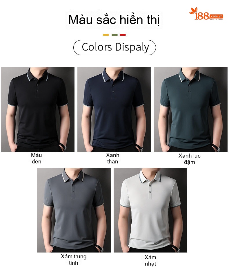 Áo Polo Nam Tay Ngắn Cổ Bẻ Màu Đen, Xanh Navy, Trắng, Xám... chi tiết 2