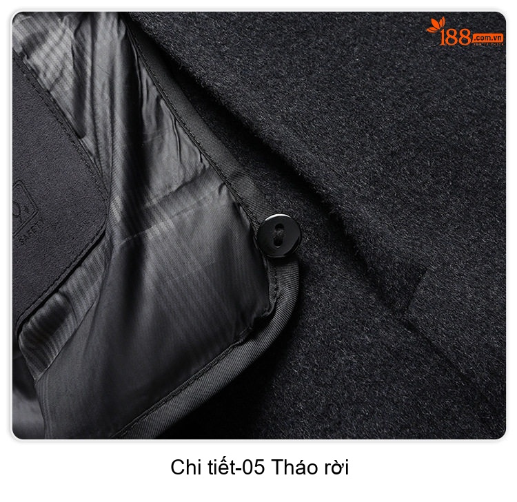 Áo Khoác Dạ Nam Dáng Dài Vừa Có Lớp Lót Lông Vũ Tháo Rời Màu Xám, Đen chi tiết 22