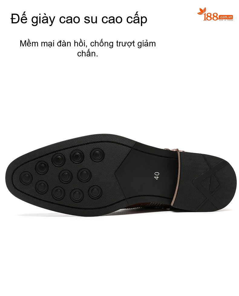 Giày Tây Buộc Dây Nam Da Thật Brogue Phối Màu Chiều Cao Đế Khoảng 3cm Màu Đen, Trắng, Nâu chi tiết 7