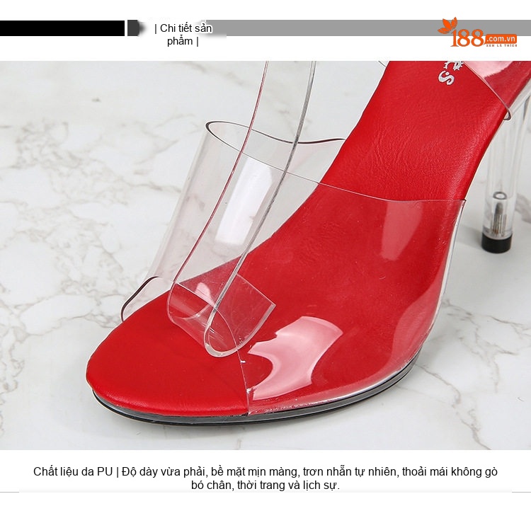 Giày Sandal Cao Gót Nữ Quai Trong Suốt Đính Đá Gót Cao 11cm Màu Đen, Trắng, Hồng, Vàng... chi tiết 4