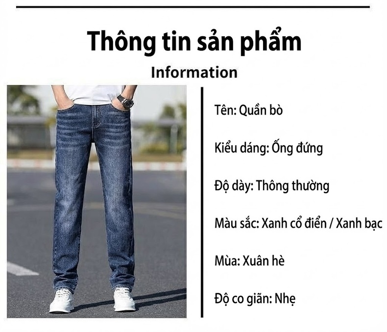 Quần Jean Dáng Suông Nam Co Giãn Thoải Mái Màu Xanh Đậm, Xanh Nhạt chi tiết 11
