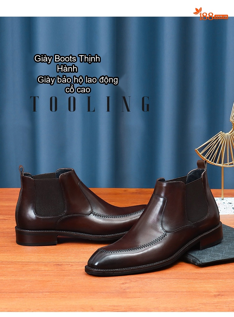 Giày Chelsea Boot Nam Da Bóng Cao Cổ Mũi Nhọn Chiều Cao Đế Khoảng 3cm Màu Đen, Nâu chi tiết 1