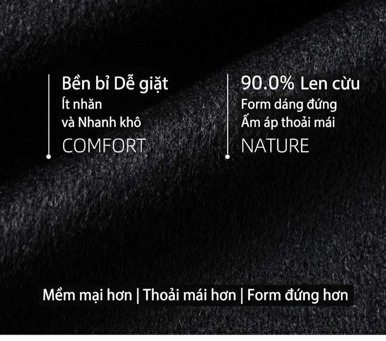 Áo Khoác Dạ Nam Lông Cừu Tháo Rời Lót Lông Thỏ Cổ Bẻ Cao Cấp Màu Đen chi tiết 2