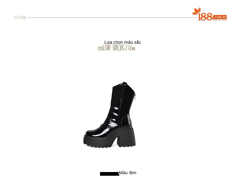 Boot Nữ Cổ Lửng Da Bóng Đế Xuồng Chiều Cao Đế Khoảng 10cm Màu Đen chi tiết 2
