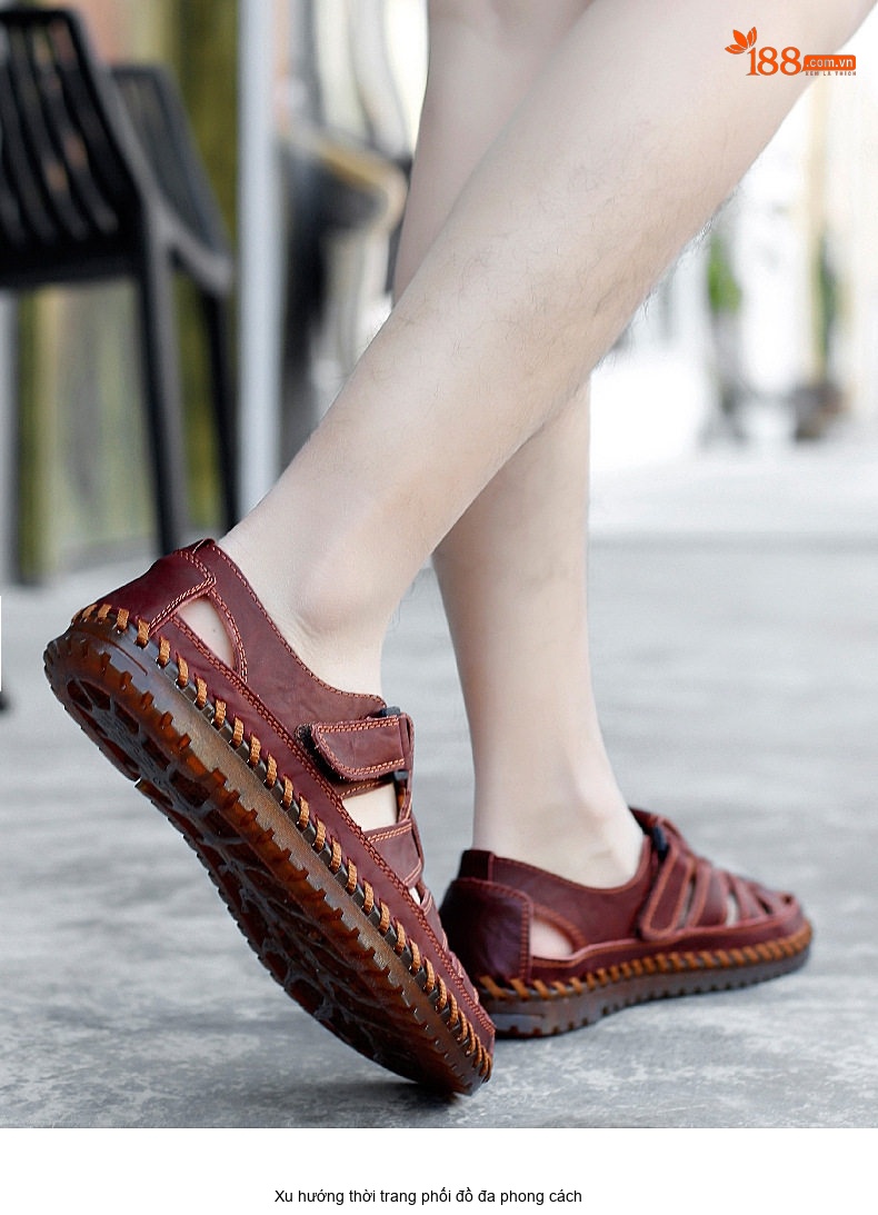 Dép Sandal Nam Da Thật Thủ Công Quai Dán Thoáng Khí Chiều Cao Đế Khoảng 2cm Màu Nâu, Đen chi tiết 21