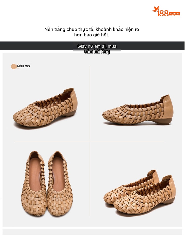 Dép Bệt Nữ Da Bò Đan Lưới Thủ Công Đế Cao 3cm - 4cm Màu Nâu, Vàng chi tiết 17