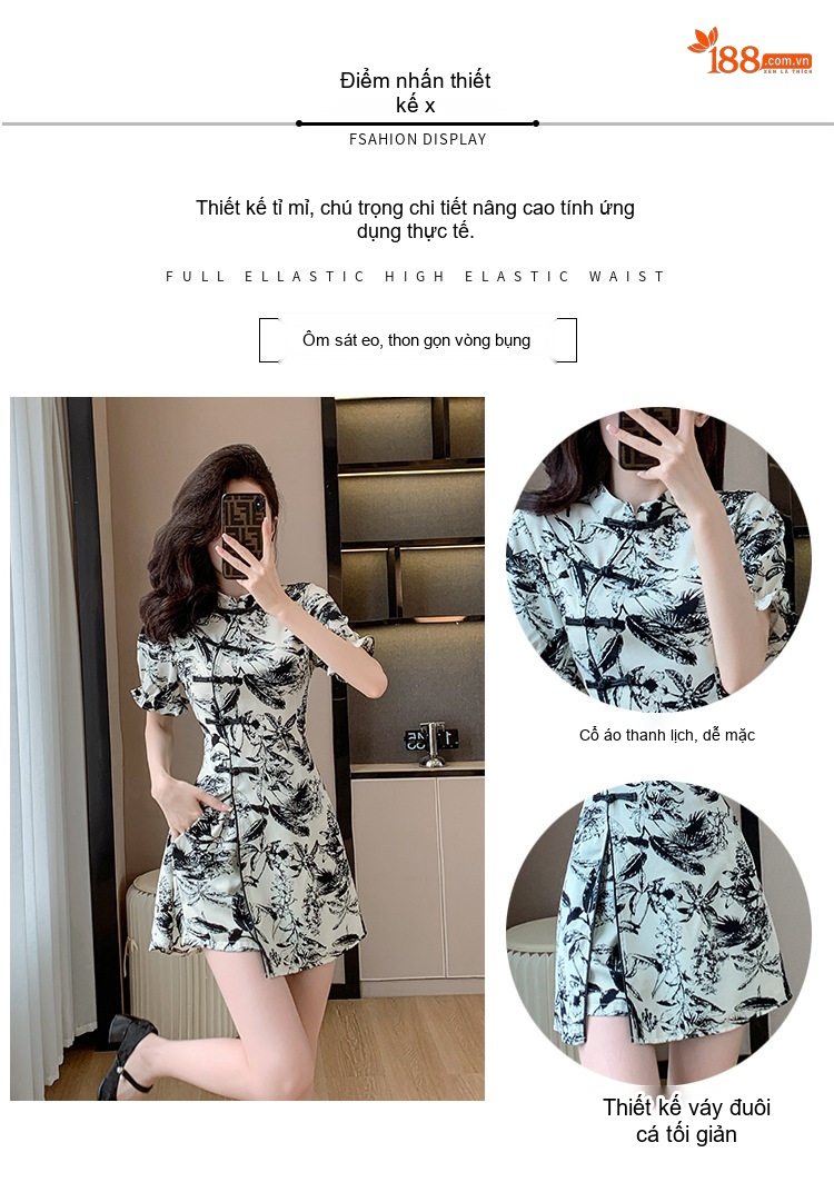 Set Bộ Áo và Quần Short Nữ In Họa Tiết Phong Cách Trung Hoa Cách Tân chi tiết 2